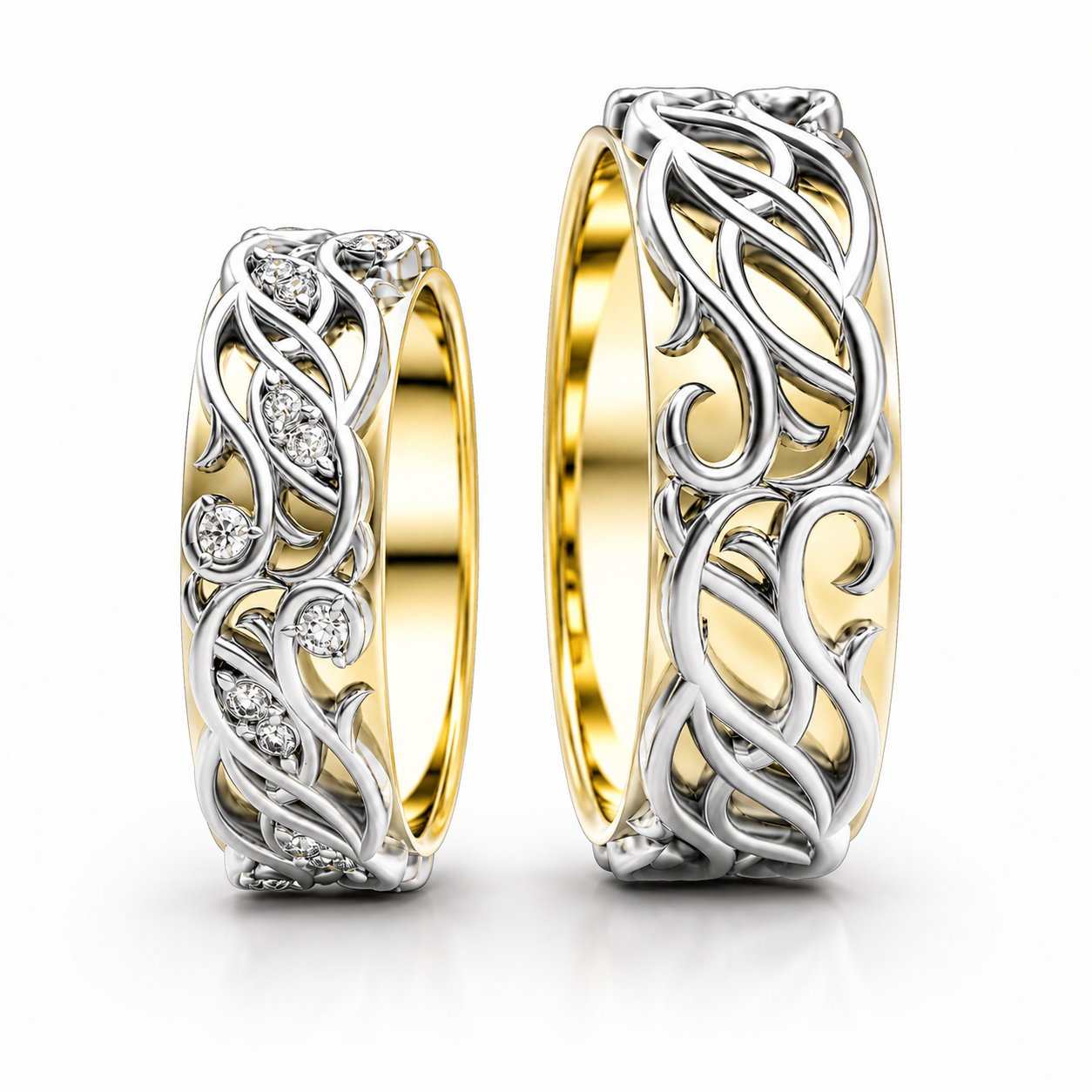 Необычные обручальные кольца, с бриллиантами, белое и желтое золото в Краснодаре, цена 118500 руб.: купить в интернет-магазине