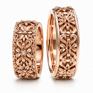 Золотые обручальные кольца с чернением, бриллиантами, розовое золото Купить Золотые обручальные кольца с чернением, бриллиантами, розовое золото в Краснодаре